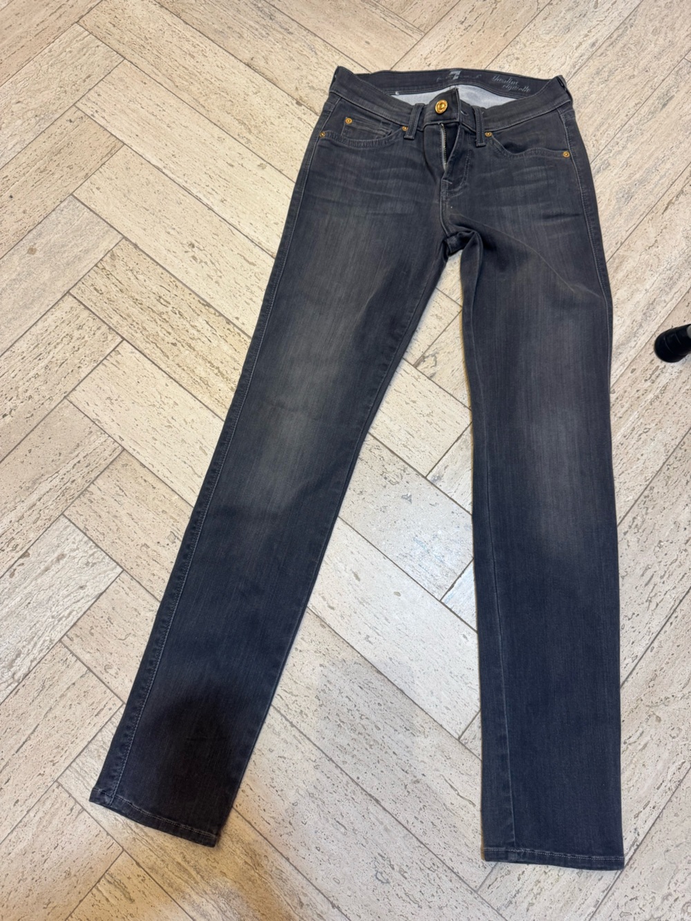 7 For All Mankind Women's Faded Black Straight Jeans
